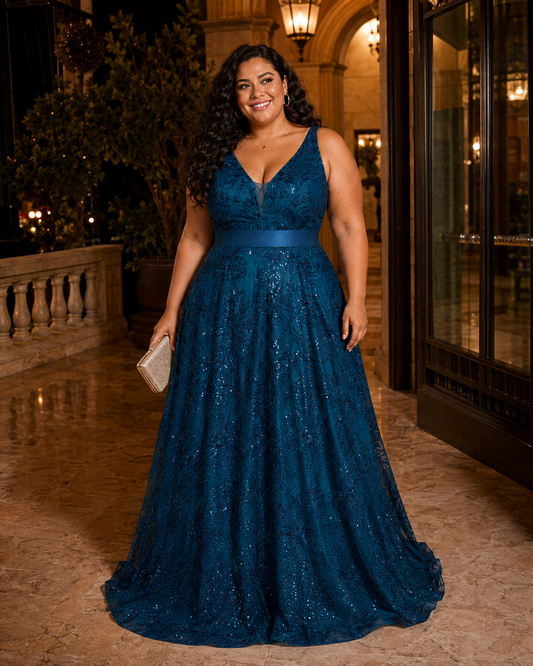 Arabella | Plus Size Sequin V-Neck Maxi Wedding Guest Dress