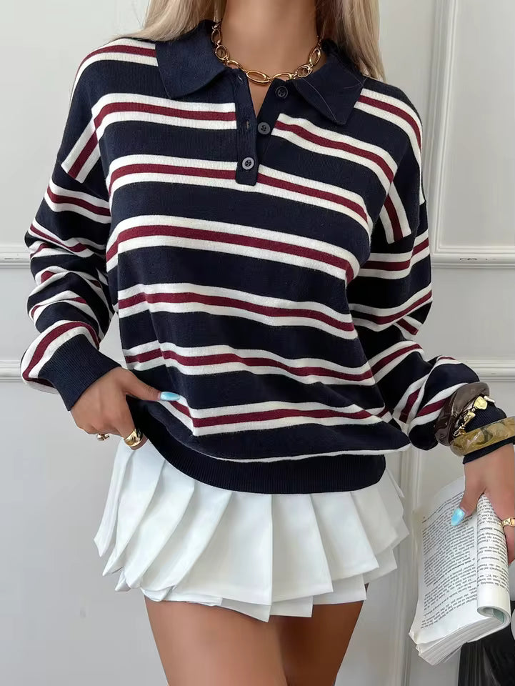 Sophie | Striped Long Sleeve Polo Sweater