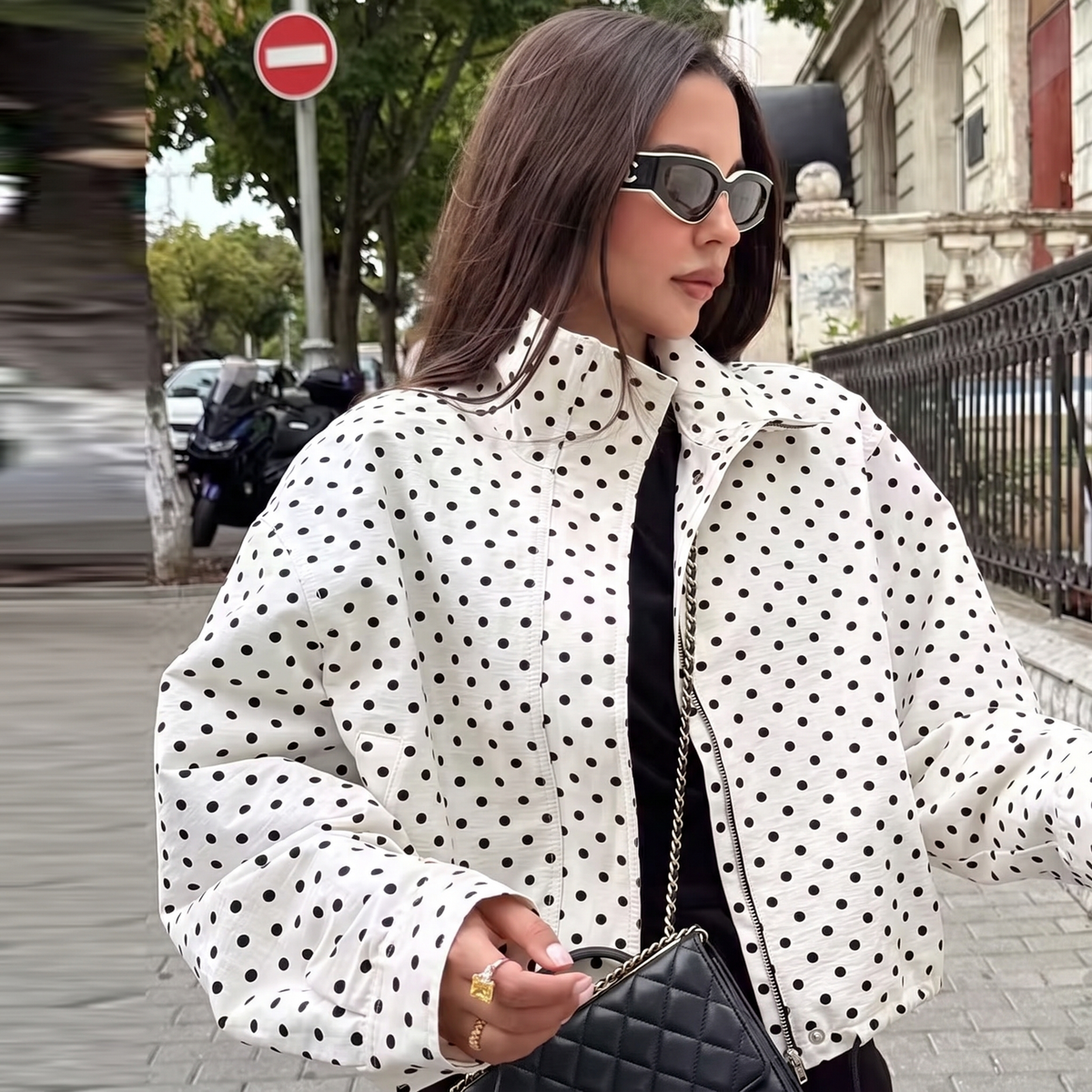 Sienna | Polka Dot Cropped Windbreaker Jacket
